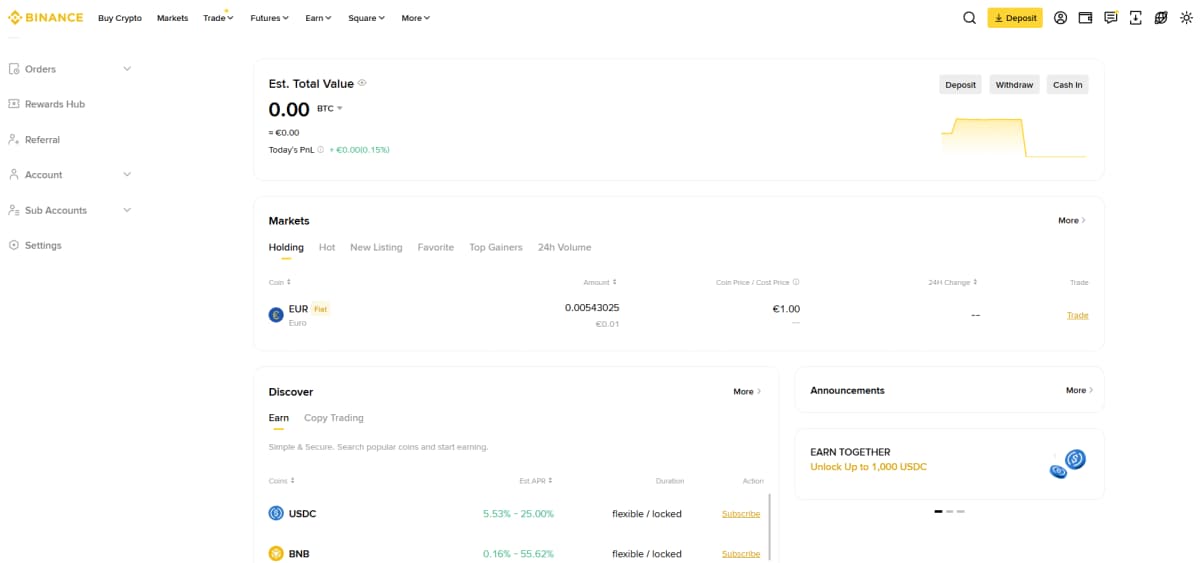 Binance Plattform — Krypto-Portfolio und Handelsübersicht