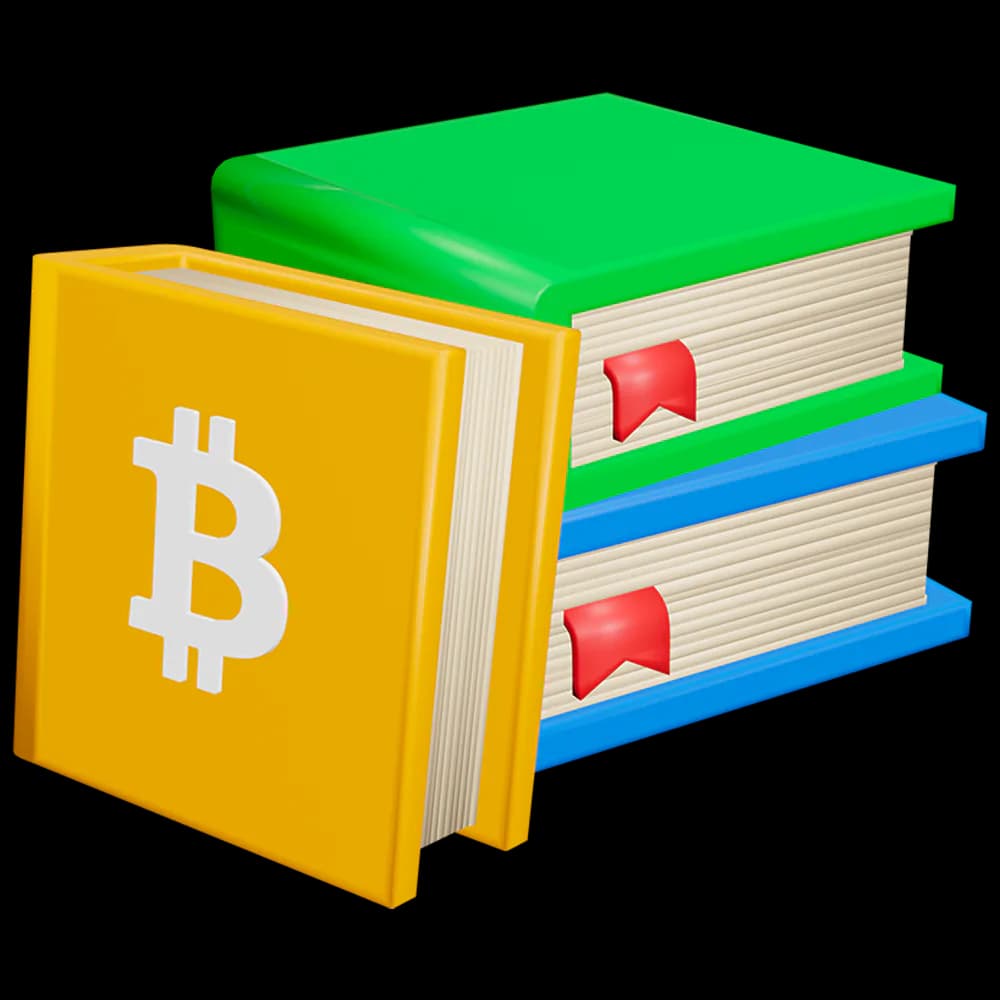 Krypto lernen Illustration — Bücher mit Krypto-Symbol