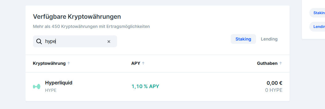 Bitvavo HYPE Staking: Earn-Übersicht mit APY-Anzeige und ein-Klick-Stake
