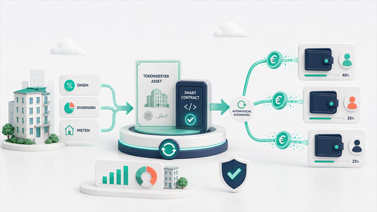 Schritt 4 der Tokenisierung: Smart Contract zahlt Zinsen, Dividenden und Mieten automatisch an Token-Halter aus
