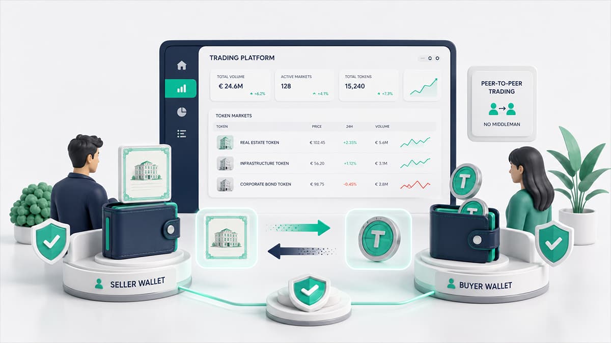 Schritt 3 der Tokenisierung: Token werden auf regulierten und dezentralen Plattformen zwischen Wallets gehandelt