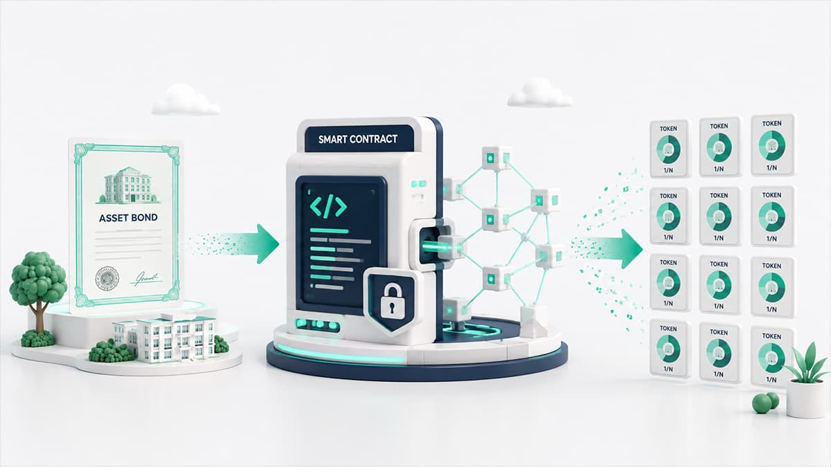 Schritt 2 der Tokenisierung: Smart Contract erzeugt Token auf der Blockchain als Anteile am Vermögenswert
