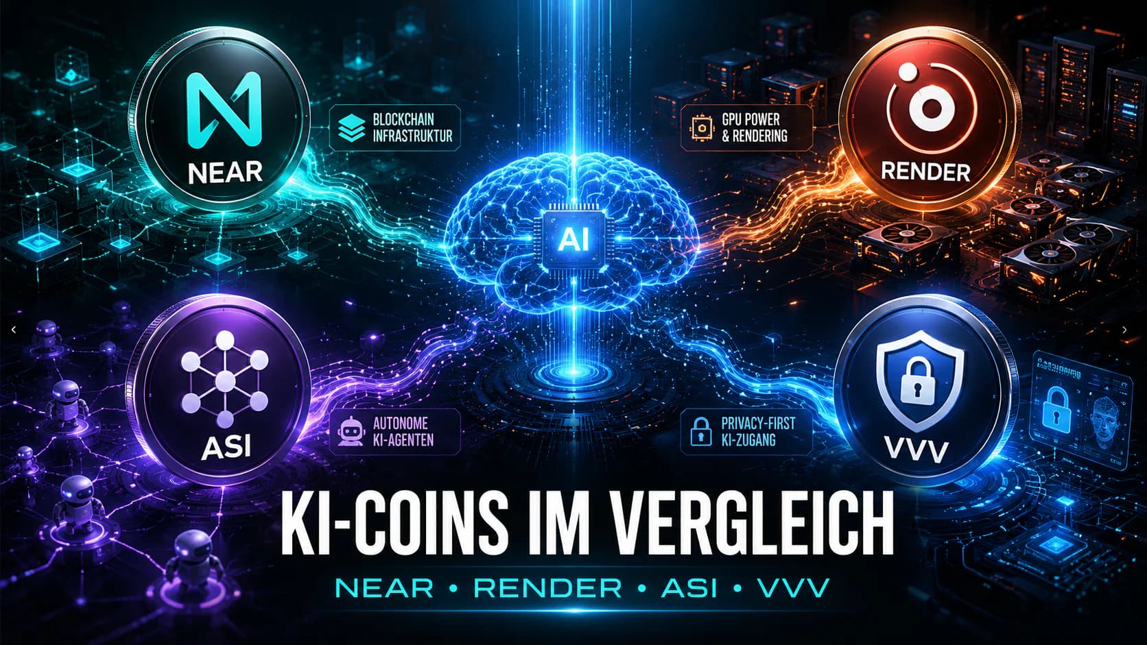 Krypto-Vergleich: NEAR, Render, ASI und Venice: Welche KI-Coins haben wirklich Chancen?