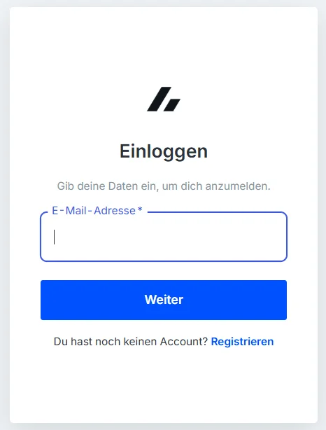 Bitvavo Login-Seite mit E-Mail-Feld und Weiter-Button