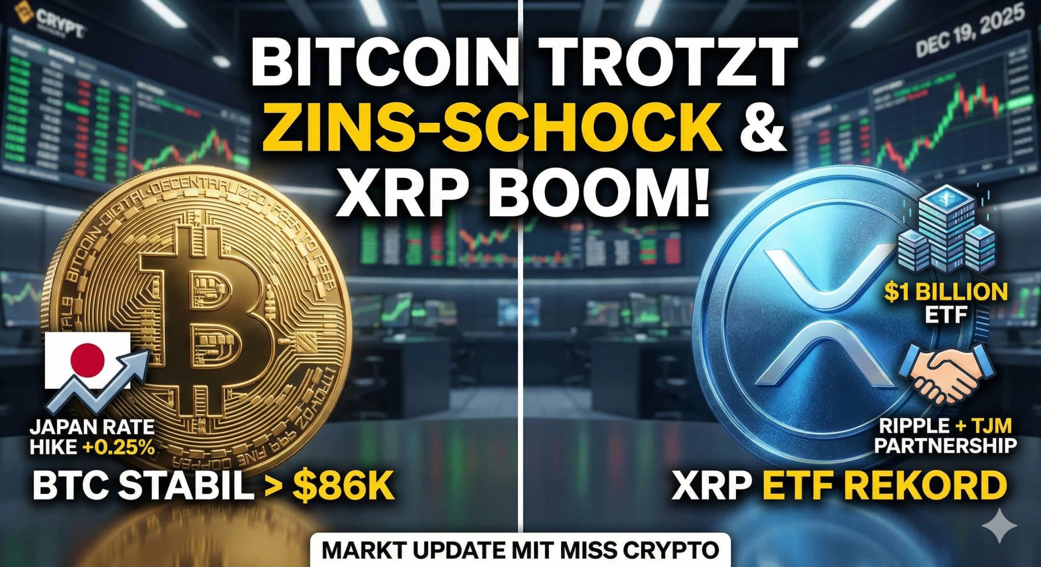 Bitcoin trotzt Japan-Zinserhöhung & XRP knackt die Milliarde