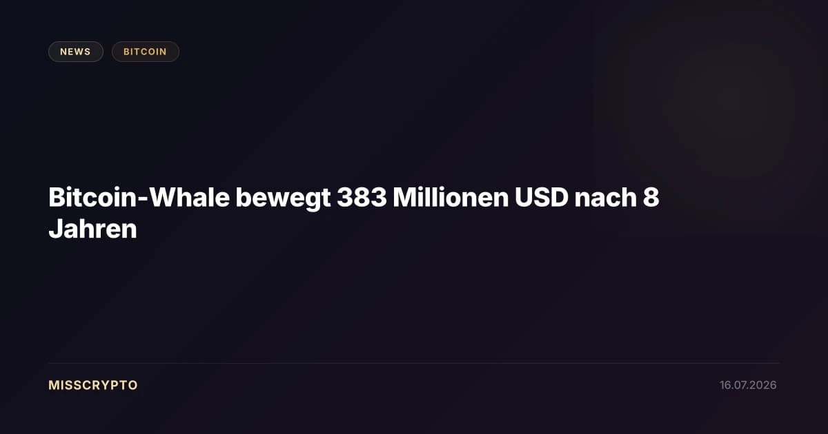Bitcoin-Whale bewegt 383 Millionen USD nach 8 Jahren