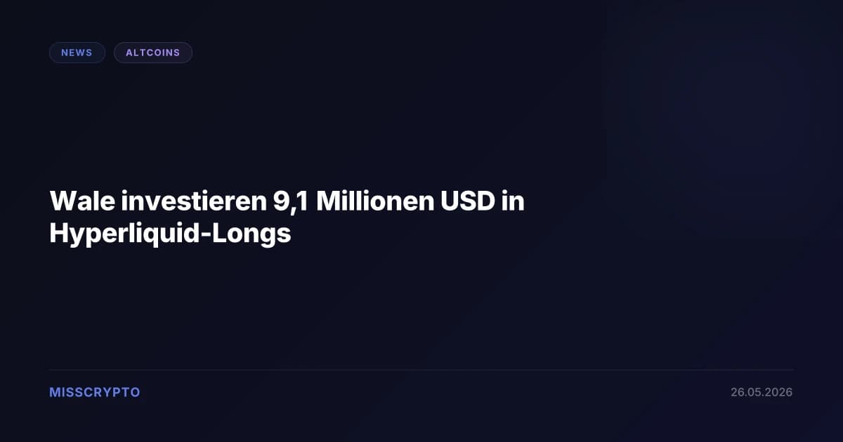 Wale investieren 9,1 Millionen USD in Hyperliquid-Longs