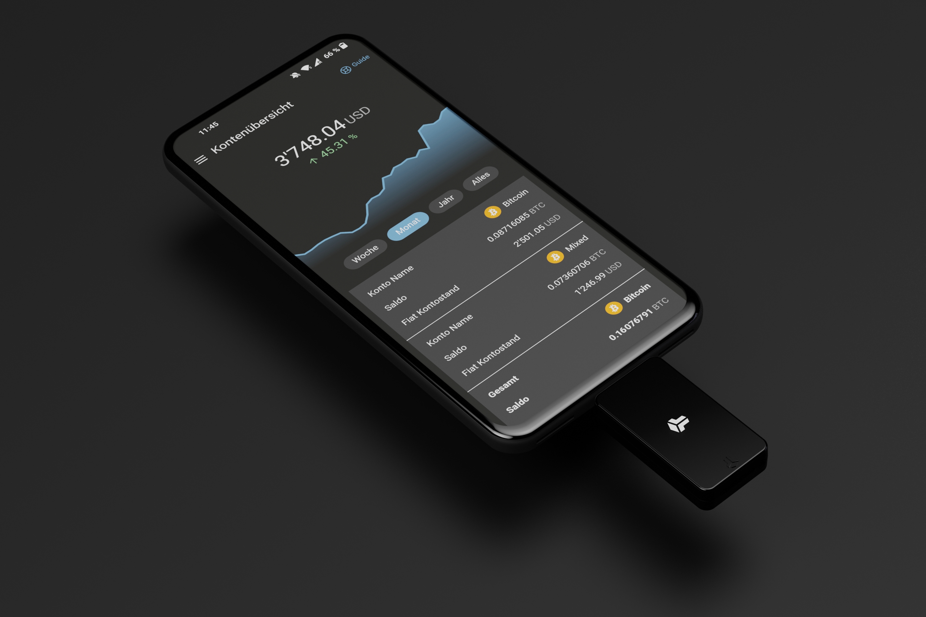 BitBox02 App Interface mit Portfolio-Übersicht